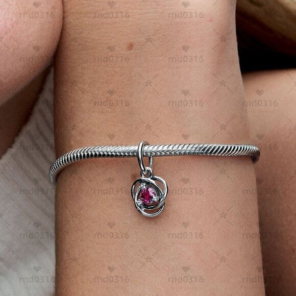 Pandora October Pink Eternity Circle Dangle Charm - Picture 2 of 2